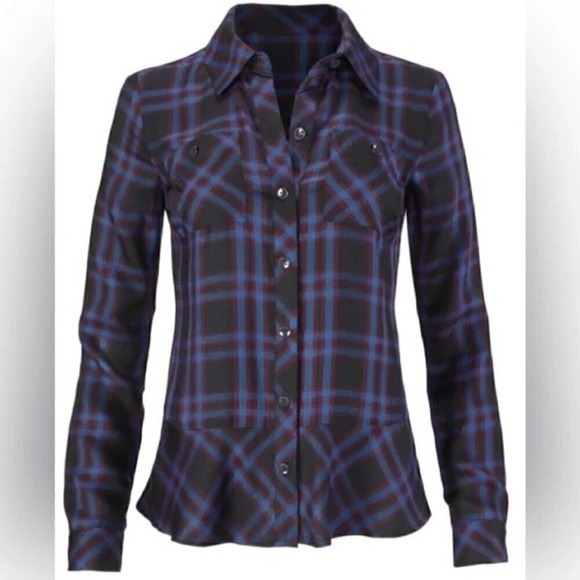 CAbi #3431 Blue/Purple Check Flannel Moody Plaid Button Down Size M - Picture 8 of 9